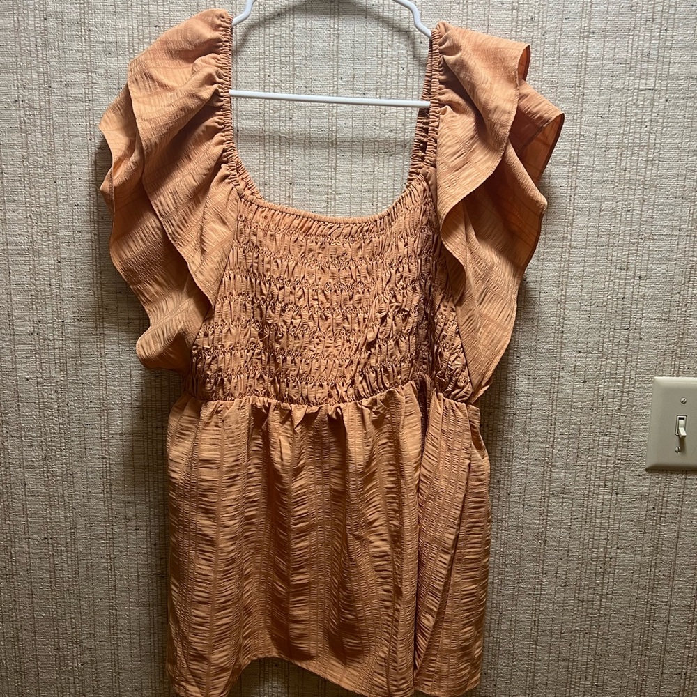 Mittoshop Peach Smocked Ruffled Blouse Plus Size 2X NWT
